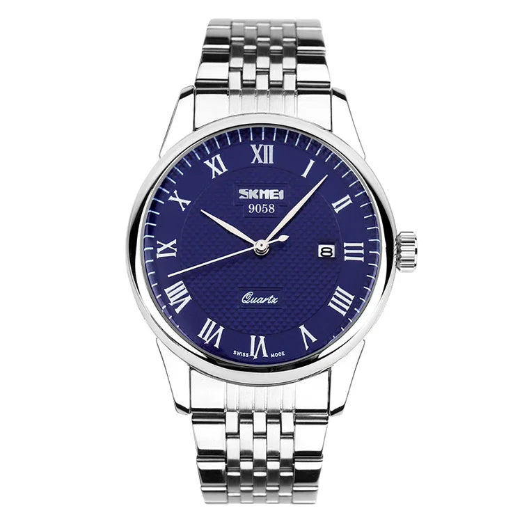 SKMEI 9058 Multifunctional Outdoor Fashion Waterproof Steel Strip Quartz Wrist Watch, Men Style Black, Men Style White, Men Style Blue, Women Style Black, Women Style White, Women Style Blue