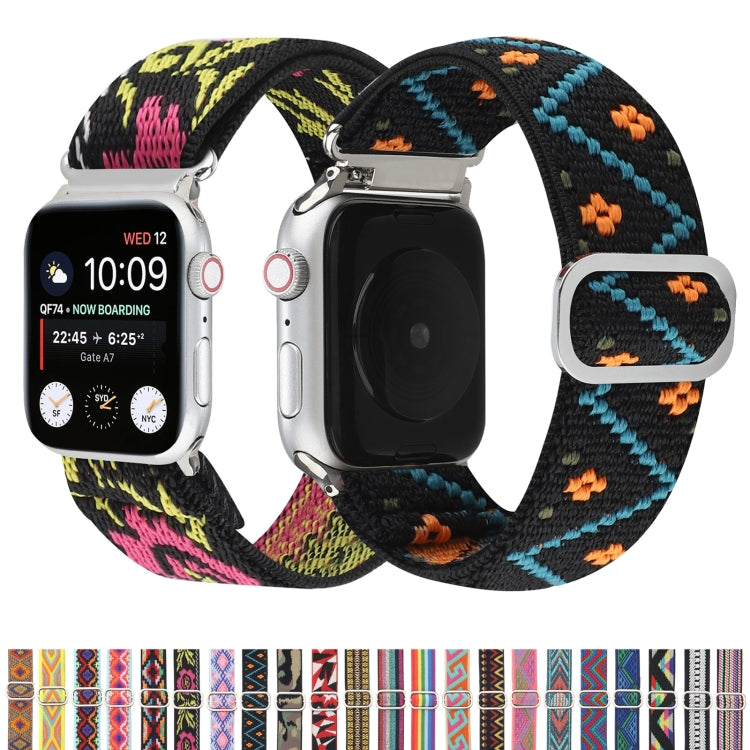 Metal Japanese Buckle Elastic Nylon Replacement Watchbands, For Apple Watch Series 7 45mm / 6 & SE & 5 & 4 44mm / 3 & 2 & 1 42mm, For Apple Watch Series 8&7 41mm / SE 2&6&SE&5&4 40mm / 3&2&1 38mm                                                         ...