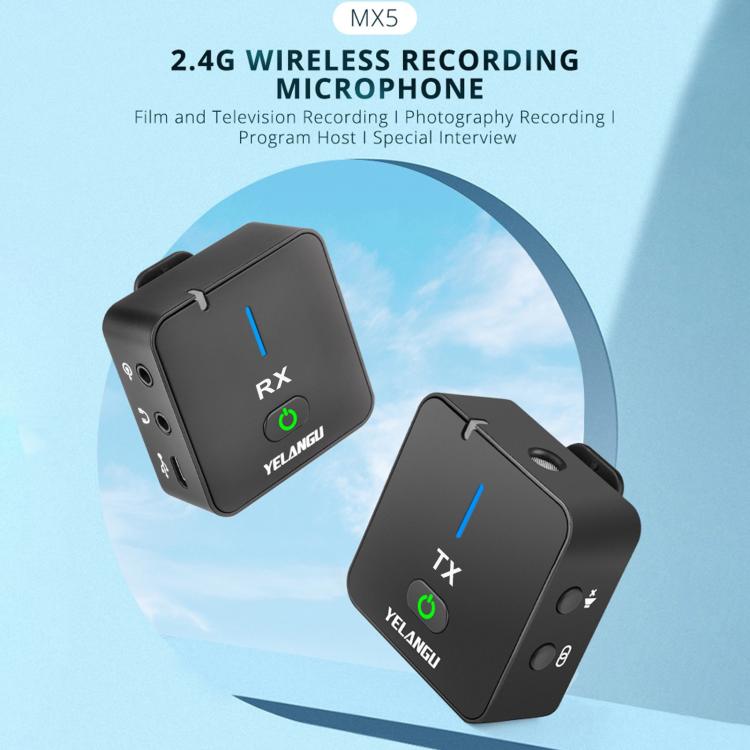 ميكروفون تسجيل لاسلكي للبث المباشر والمقابلات YELANGU MX5 2.4G