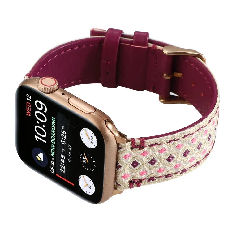 Ethnic Leather Watchband For Apple Watch Series 6 & SE & 5 & 4 40mm / 3 & 2 & 1 38mm, For Apple Watch Series 7 41mm / 6 & SE & 5 & 4 40mm / 3 & 2 & 1 38mm