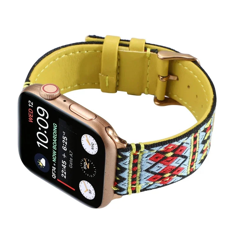 Ethnic Leather Watchband For Apple Watch Series 6 & SE & 5 & 4 44mm / 3 & 2 & 1 42mm, For Apple Watch Series 7 45mm / 6 & SE & 5 & 4 44mm / 3 & 2 & 1 42mm