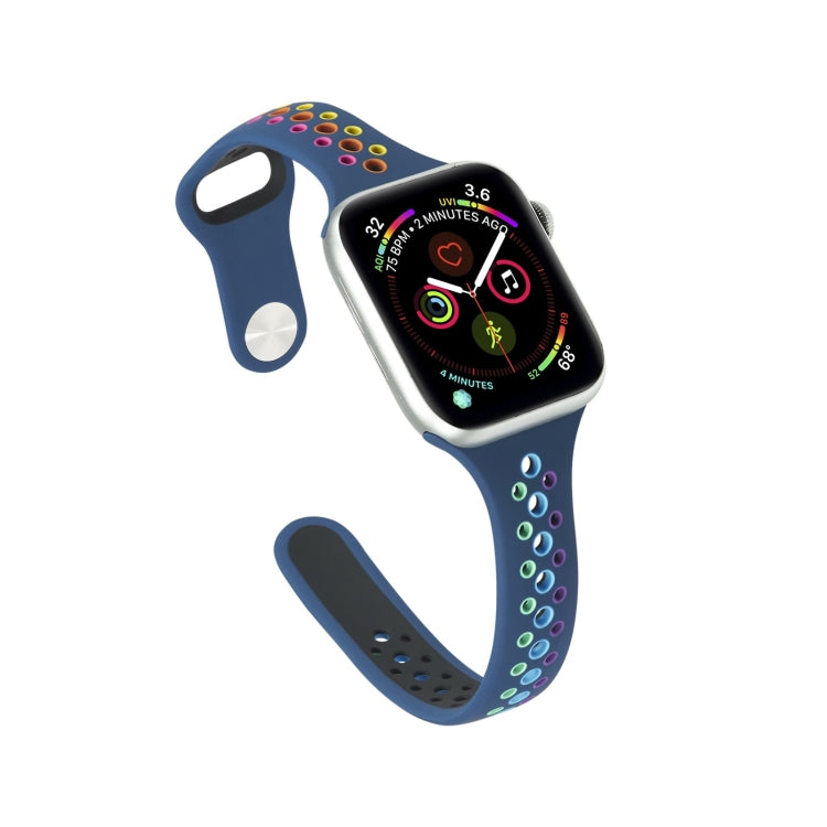 Rainbow Silicone Watchband For Apple Watch Series 6 & SE & 5 & 4 40mm / 3 & 2 & 1 38mm, For Apple Watch Series 8&7 41mm / SE 2&6&SE&5&4 40mm / 3&2&1 38mm, For Apple Watch Series 7 41mm / 6 & SE & 5 & 4 40mm / 3 & 2 & 1 38mm