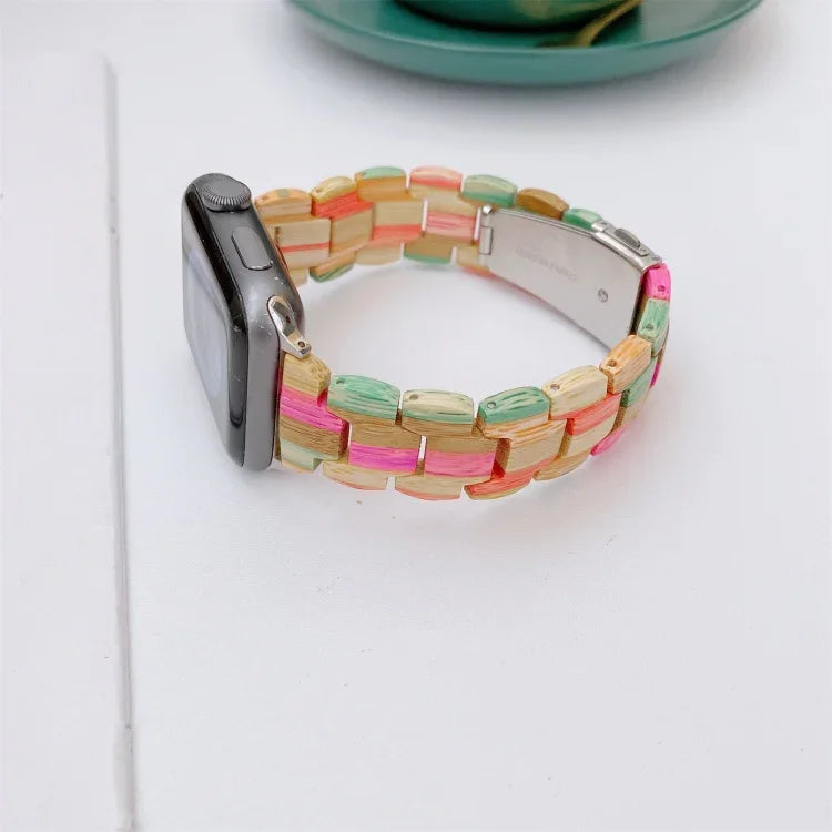 Wooden Bead Woven Watchband For Apple Watch Series 6 & SE & 5 & 4 40mm / 3 & 2 & 1 38mm, For Apple Watch Series 7 41mm / 6 & SE & 5 & 4 40mm / 3 & 2 & 1 38mm, For Apple Watch Series 8&7 41mm / SE 2&6&SE&5&4 40mm / 3&2&1 38mm