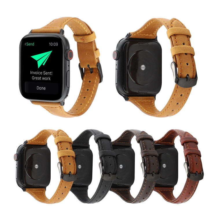 Crazy Horse Texture Genuine Leather Strap, For Apple Watch Series 7 41mm / 6 & SE & 5 & 4 40mm / 3 & 2 & 1 38mm, For Apple Watch Series 8&7 41mm / SE 2&6&SE&5&4 40mm / 3&2&1 38mm                                                                          ...