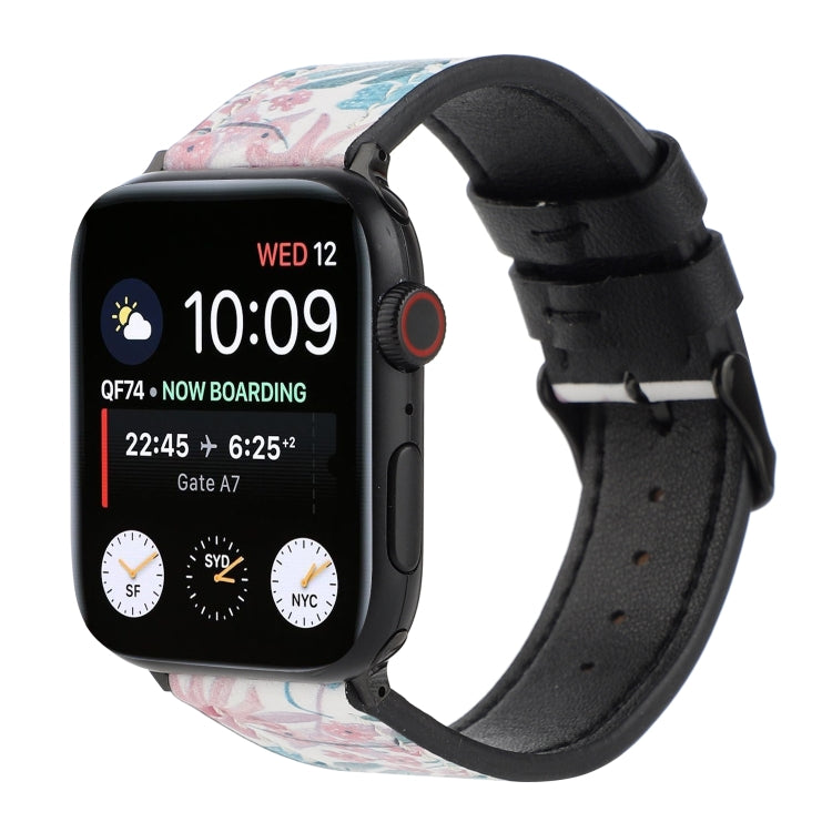 Printed Leather Watch Strap, For Apple Watch Series 7 45mm / 6 & SE & 5 & 4 44mm / 3 & 2 & 1 42mm, For Apple Watch Series 8&7 41mm / SE 2&6&SE&5&4 40mm / 3&2&1 38mm, For Apple Watch PSeries 7 41mm / 6 & SE & 5 & 4 40mm / 3 & 2 & 1 38mm                 ...