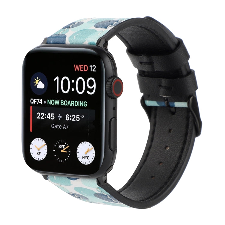 Printed Leather Watch Strap, For Apple Watch Series 7 45mm / 6 & SE & 5 & 4 44mm / 3 & 2 & 1 42mm, For Apple Watch Series 8&7 41mm / SE 2&6&SE&5&4 40mm / 3&2&1 38mm, For Apple Watch PSeries 7 41mm / 6 & SE & 5 & 4 40mm / 3 & 2 & 1 38mm                 ...