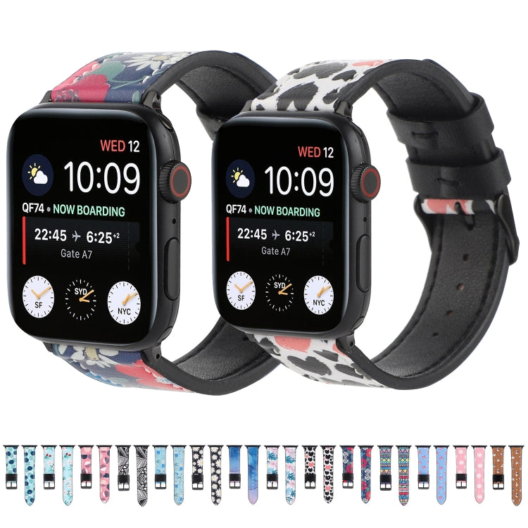 Printed Leather Watch Strap, For Apple Watch Series 7 45mm / 6 & SE & 5 & 4 44mm / 3 & 2 & 1 42mm, For Apple Watch Series 8&7 41mm / SE 2&6&SE&5&4 40mm / 3&2&1 38mm, For Apple Watch PSeries 7 41mm / 6 & SE & 5 & 4 40mm / 3 & 2 & 1 38mm                 ...