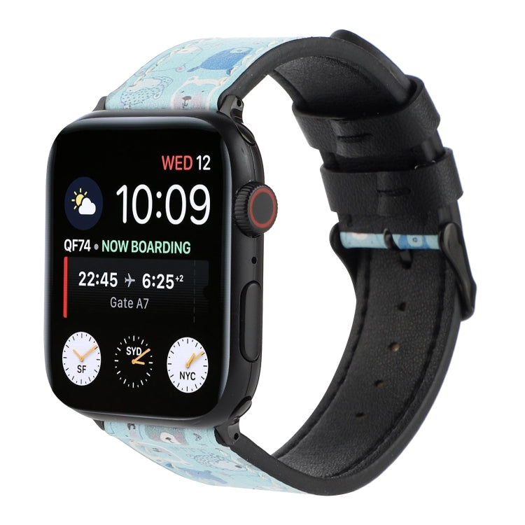 Printed Leather Watch Strap, For Apple Watch Series 7 45mm / 6 & SE & 5 & 4 44mm / 3 & 2 & 1 42mm, For Apple Watch Series 8&7 41mm / SE 2&6&SE&5&4 40mm / 3&2&1 38mm, For Apple Watch PSeries 7 41mm / 6 & SE & 5 & 4 40mm / 3 & 2 & 1 38mm                 ...