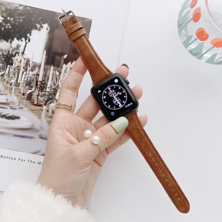Small Pretty Waist Double-sided Leather Replacement Watchbands For Apple Watch Series 6 & SE & 5 & 4 40mm / 3 & 2 & 1 38mm