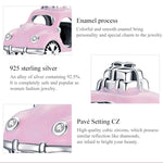 S925 Sterling Silver Pink Car Beads DIY Bracelet Necklace Accessories, Pink Car