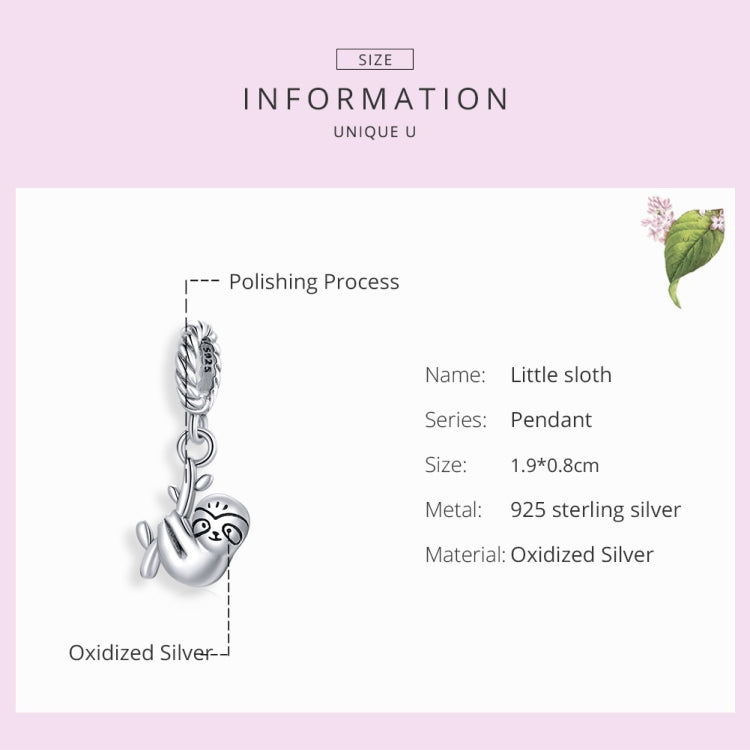 S925 Sterling Silver Cute Little Sloth Pendant DIY Bracelet Necklace Accessories, Little Sloth