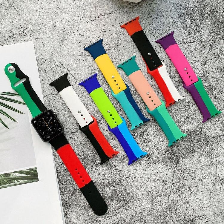Silicone Color Matching Replacement Watchbands For Apple Watch Series 6 & SE & 5 & 4 40mm / 3 & 2 & 1 38mm, For Apple Watch 40mm/38mm(Black+Red+White), For Apple Watch 40mm/38mm(Red+White+Black), For Apple Watch 40mm/38mm(Light Blue+Dark Blue+Yellow)  ...