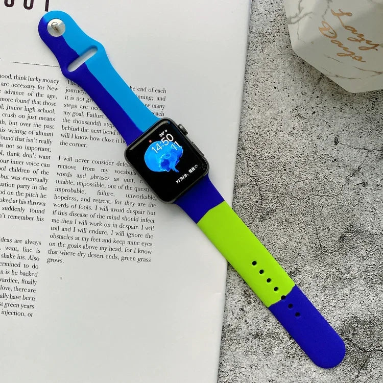 Silicone Color Matching Replacement Watchbands For Apple Watch Series 6 & SE & 5 & 4 44mm / 3 & 2 & 1 42mm, For Apple Watch 44mm/42mm(Black+Red+White), For Apple Watch 44mm/42mm(Light Blue+Dark Blue+Yellow)                                              ...