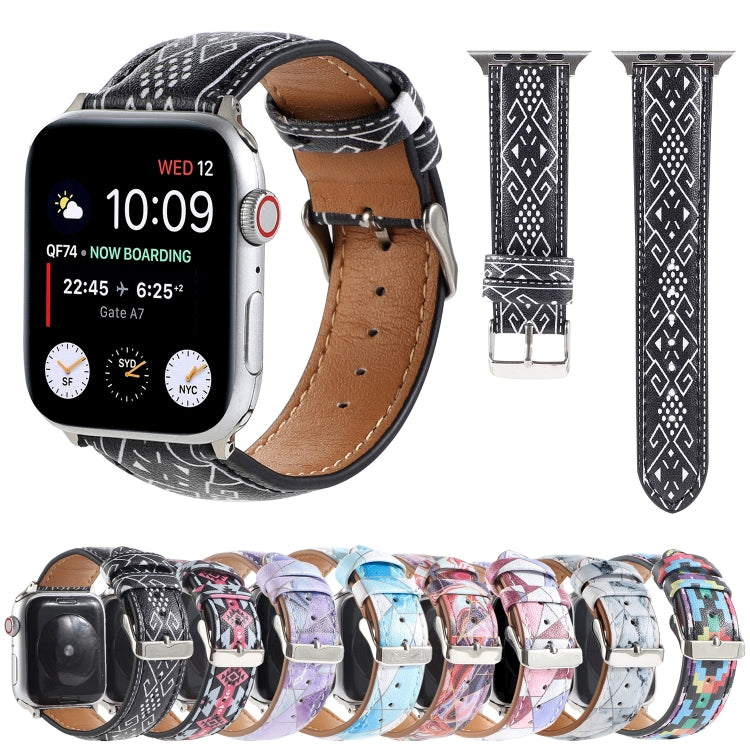 Marble Ethnic Style Printed Leather Watchband For Apple Watch Series 6 & SE &, 5 & 4 44mm / 3 & 2 & 1 42mm, 5 & 4 40mm / 3 & 2 & 1 38mm