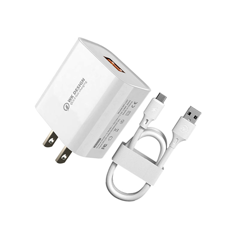 شاحن سريع WK WP-U57 بقوة 18 واط QC3.0 + كابل بيانات USB إلى Type-C / USB-C، قابس الولايات المتحدة