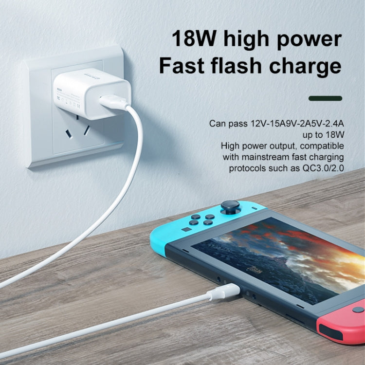 شاحن سريع WK WP-U57 Max بقوة 18 واط Maxspeed QC3.0 + كابل بيانات USB إلى 8 سنون، قابس الولايات المتحدة، قابس الاتحاد الأوروبي