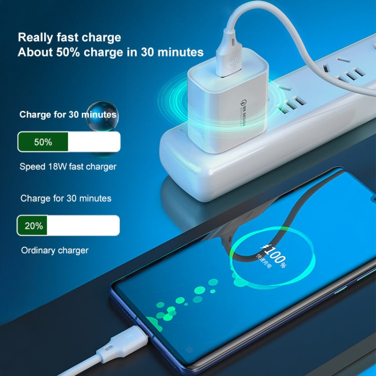 شاحن سريع WK WP-U57 Max بقوة 18 واط Maxspeed QC3.0 + كابل بيانات USB إلى 8 سنون، قابس الولايات المتحدة، قابس الاتحاد الأوروبي