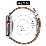 Genuine Leather + Butterfly Silver Buckle Replacement Watchbands For Apple Watch Series 6 & SE & 5 & 4 44mm / 3 & 2 & 1 42mm, Silver Buckle For Apple Watch Series 7 45mm / 6 & SE & 5 & 4 44mm / 3 & 2 & 1 42mm