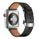 Genuine Leather + Butterfly Silver Buckle Replacement Watchbands For Apple Watch Series 6 & SE & 5 & 4 44mm / 3 & 2 & 1 42mm, Silver Buckle For Apple Watch Series 7 45mm / 6 & SE & 5 & 4 44mm / 3 & 2 & 1 42mm