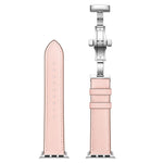 Genuine Leather + Butterfly Silver Buckle Replacement Watchbands For Apple Watch Series 6 & SE & 5 & 4 40mm / 3 & 2 & 1 38mm, Silver Buckle For Apple Watch Series 7 41mm / 6 & SE & 5 & 4 40mm / 3 & 2 & 1 38mm