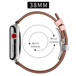 Genuine Leather + Butterfly Silver Buckle Replacement Watchbands For Apple Watch Series 6 & SE & 5 & 4 40mm / 3 & 2 & 1 38mm, Silver Buckle For Apple Watch Series 7 41mm / 6 & SE & 5 & 4 40mm / 3 & 2 & 1 38mm