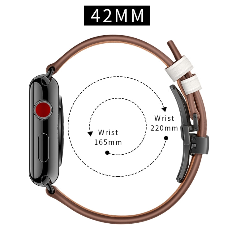 Genuine Leather + Butterfly Black Buckle Replacement Watchbands For Apple Watch Series 6 & SE & 5 & 4 44mm / 3 & 2 & 1 42mm, Black Buckle For Apple Watch Series 7 45mm / 6 & SE & 5 & 4 44mm / 3 & 2 & 1 42mm