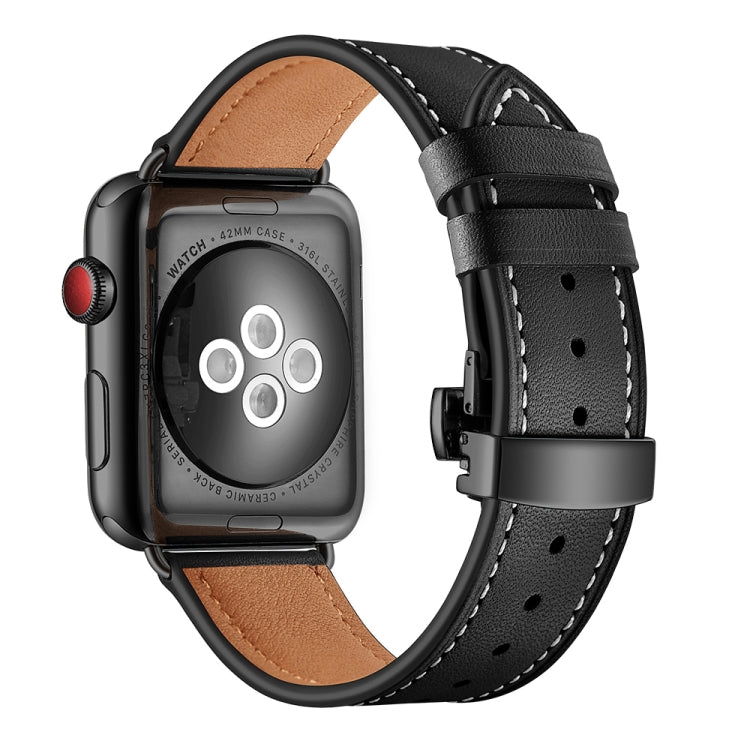 Genuine Leather + Butterfly Black Buckle Replacement Watchbands For Apple Watch Series 6 & SE & 5 & 4 40mm / 3 & 2 & 1 38mm, Black Buckle For Apple Watch Series 8&7 41mm / SE 2&6&SE&5&4 40mm / 3&2&1 38mm                                                 ...