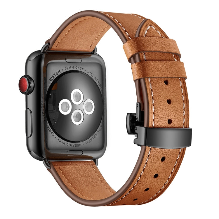 Genuine Leather + Butterfly Black Buckle Replacement Watchbands For Apple Watch Series 6 & SE & 5 & 4 40mm / 3 & 2 & 1 38mm, Black Buckle For Apple Watch Series 8&7 41mm / SE 2&6&SE&5&4 40mm / 3&2&1 38mm                                                 ...