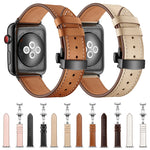 Genuine Leather + Butterfly Black Buckle Replacement Watchbands For Apple Watch Series 6 & SE & 5 & 4 40mm / 3 & 2 & 1 38mm, Black Buckle For Apple Watch Series 8&7 41mm / SE 2&6&SE&5&4 40mm / 3&2&1 38mm                                                 ...