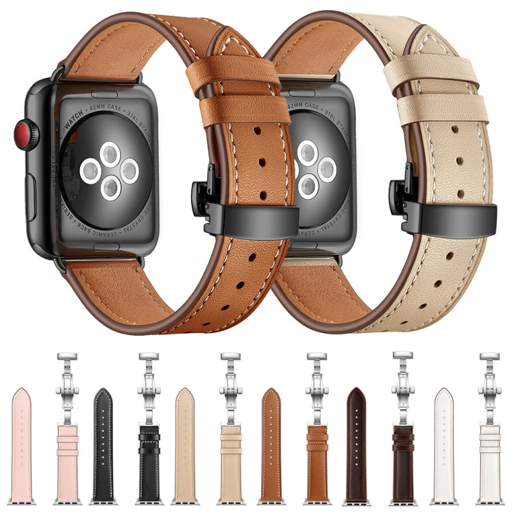 Genuine Leather + Butterfly Black Buckle Replacement Watchbands For Apple Watch Series 6 & SE & 5 & 4 40mm / 3 & 2 & 1 38mm, Black Buckle For Apple Watch Series 8&7 41mm / SE 2&6&SE&5&4 40mm / 3&2&1 38mm                                                 ...