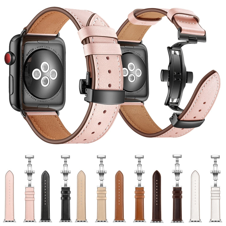 Genuine Leather + Butterfly Rose Gold Buckle Replacement Watchbands For Apple Watch Series 6 & SE & 5 & 4 40mm / 3 & 2 & 1 38mm, Rose Gold Buckle For Apple Watch Series 7 41mm / 6 & SE & 5 & 4 40mm / 3 & 2 & 1 38mm                                      ...