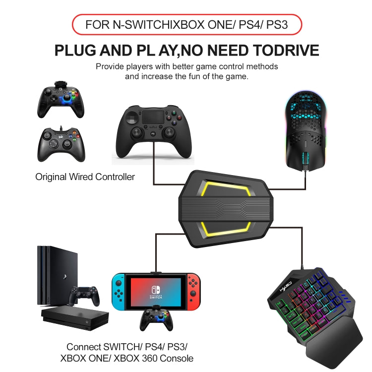 HXSJ P6+V100+J900 Keyboard Mouse Converter + One-handed Keyboard + Gaming Mouse Set, P6+V100+J900