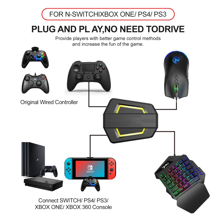 HXSJ P6+V100+A883 Keyboard Mouse Converter + One-handed Keyboard + Gaming Mouse Set, P6+V100+A883