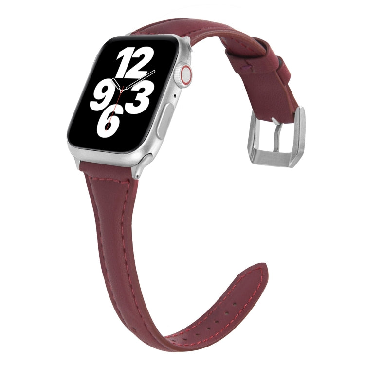 Universal T-shaped Thin Leather Watch Strap, For Apple Watch Series 7 45mm / 6 & SE & 5 & 4 44mm / 3 & 2 & 1 42mm, For Apple Watch Series 7 41mm / 6 & SE & 5 & 4 40mm / 3 & 2 & 1 38mm                                                                     ...