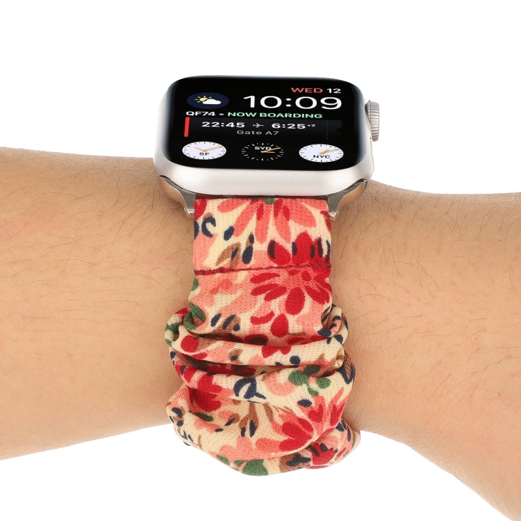 Butterfly Pattern Hair Ring Cloth Watch Strap, For Apple Watch Ultra 49mm / Series 8&7 45mm / SE 2&6&SE&5&4 44mm / 3&2&1 42mm, For Apple Watch Series 8&7 41mm / SE 2&6&SE&5&4 40mm / 3&2&1 38mm                                                            ...