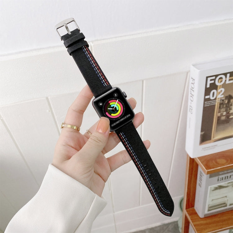 Three Lines Canvas Replacement Strap Watchband, For Apple Watch Series 7  41mm / & 6 & SE & 5 & 4 40mm, For Apple Watch Series  7  45mm / & 6 & SE & 5 & 4 44mm