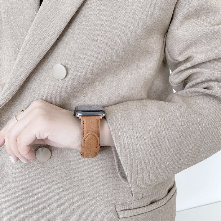 Sewing Thread Lychee Texture Leather Replacement Watchbands, For Apple Watch Ultra 49mm / Series 8&7 45mm / SE 2&6&SE&5&4 44mm / 3&2&1 42mm, For Series 7 41mm / 6 & SE & 5 & 4 40mm / 3 & 2 & 1 38mm