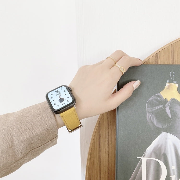 Sewing Thread Lychee Texture Leather Replacement Watchbands, For Apple Watch Ultra 49mm / Series 8&7 45mm / SE 2&6&SE&5&4 44mm / 3&2&1 42mm, For Series 7 41mm / 6 & SE & 5 & 4 40mm / 3 & 2 & 1 38mm