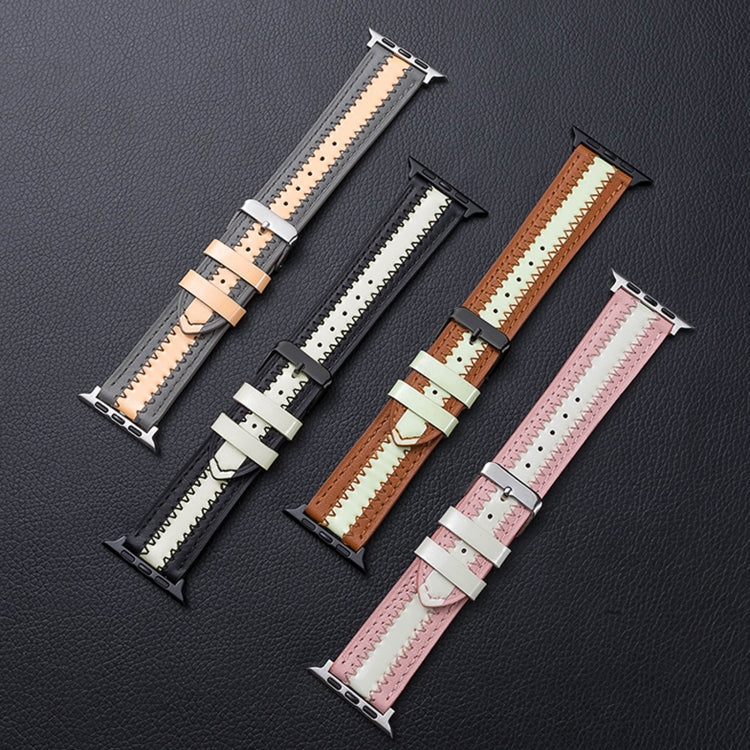 Cowhide Leather Luminous Replacement Strap Watchband, For Apple Watch Series 7  41mm / & 6 & SE & 5 & 4 40mm, For Apple Watch Series  7  45mm / & 6 & SE & 5 & 4 44mm