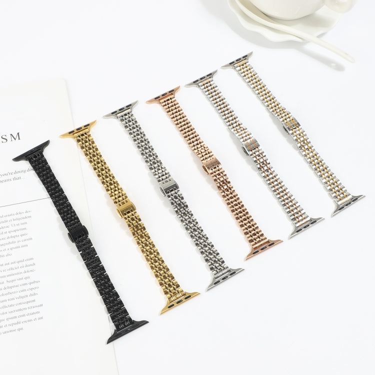 Small Waist Seven Beads Stainless Steel Strap Watchband For Apple Watch Series 6 & SE &, For Apple Watch Series 7 45mm / 6 & SE & 5 & 4 44mm / 3 & 2 & 1 42mm, For Apple Watch Series 8&7 41mm / SE 2&6&SE&5&4 40mm / 3&2&1 38mm                            ...