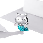 S925 Sterling Silver Cat Mermaid Beads DIY Bracelet Necklace Accessories, Cat Mermaid