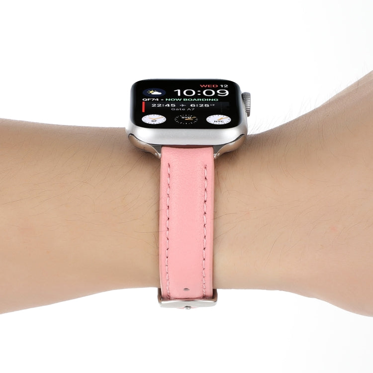 14mm Slim Genuine Leather Strap Watchband For Apple Watch Series, 7 45mm / 6 & SE & 5 & 4 44mm / 3 & 2 & 1 42mm, 7 41mm / 6 & SE & 5 & 4 40mm / 3 & 2 & 1 38mm