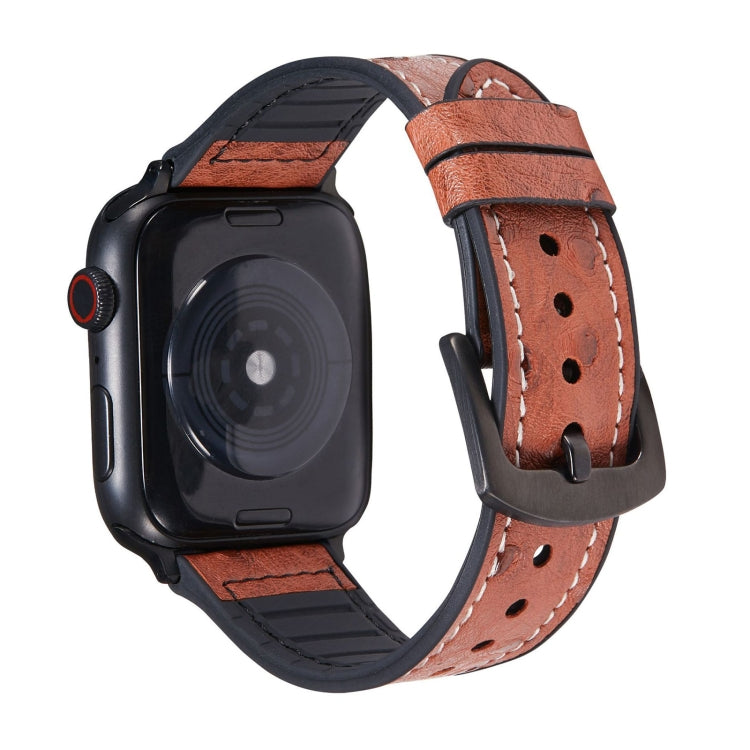 Ostrich Texture Leather Replacement Watchbands For Apple Watch Series, 7 45mm / 6 & SE & 5 & 4 44mm / 3 & 2 & 1 42mm, 7 41mm / 6 & SE & 5 & 4 40mm / 3 & 2 & 1 38mm