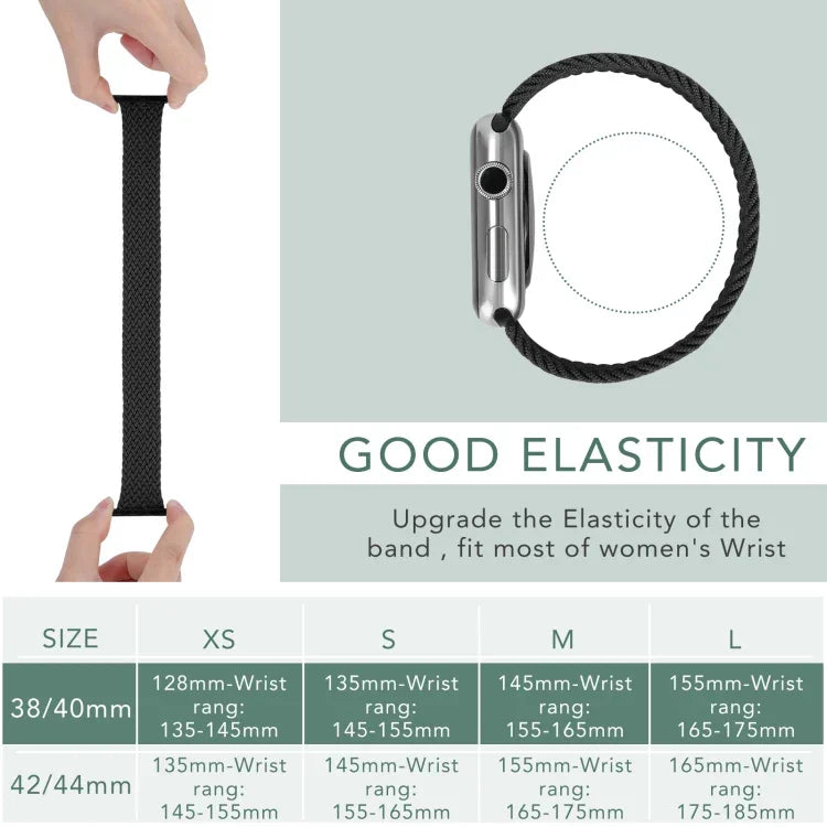 Metal Head Braided Nylon Solid Color Replacement Strap Watchband For Apple Watch Series 6 & SE & 5 & 4 40mm / 3 & 2 & 1 38mm, L 155mm