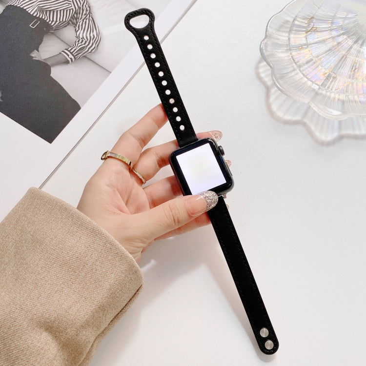 Double Studs Buckle Genuine Leather Strap Watchband For Apple Watch Series, 7 45mm / 6 & SE & 5 & 4 44mm / 3 & 2 & 1 42mm, 7 41mm / 6 & SE & 5 & 4 40mm / 3 & 2 & 1 38mm