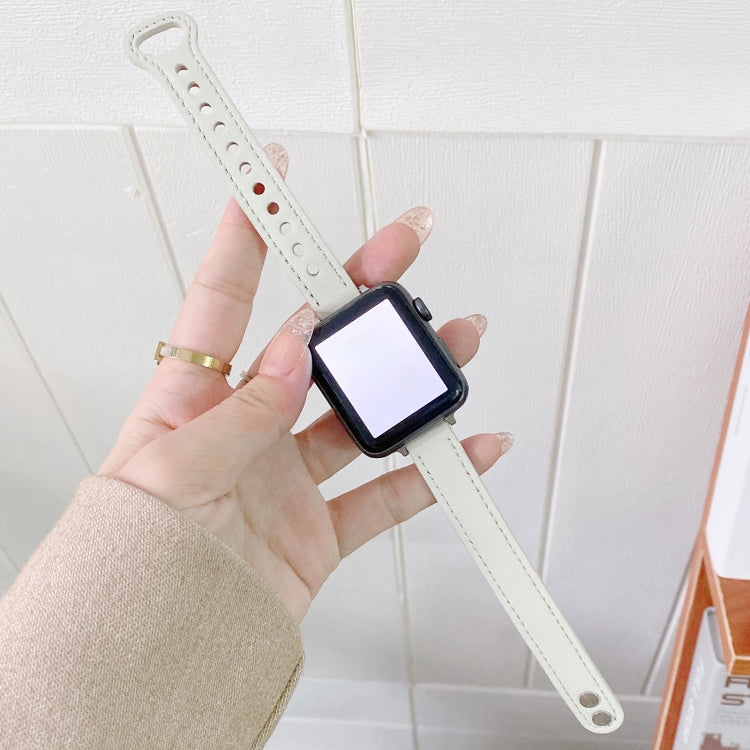 Double Studs Buckle Genuine Leather Strap Watchband For Apple Watch Series, 7 45mm / 6 & SE & 5 & 4 44mm / 3 & 2 & 1 42mm, 7 41mm / 6 & SE & 5 & 4 40mm / 3 & 2 & 1 38mm