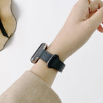 Double Studs Buckle Genuine Leather Strap Watchband For Apple Watch Series, 7 45mm / 6 & SE & 5 & 4 44mm / 3 & 2 & 1 42mm, 7 41mm / 6 & SE & 5 & 4 40mm / 3 & 2 & 1 38mm