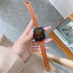 Double Studs Buckle Genuine Leather Strap Watchband For Apple Watch Series, 7 45mm / 6 & SE & 5 & 4 44mm / 3 & 2 & 1 42mm, 7 41mm / 6 & SE & 5 & 4 40mm / 3 & 2 & 1 38mm