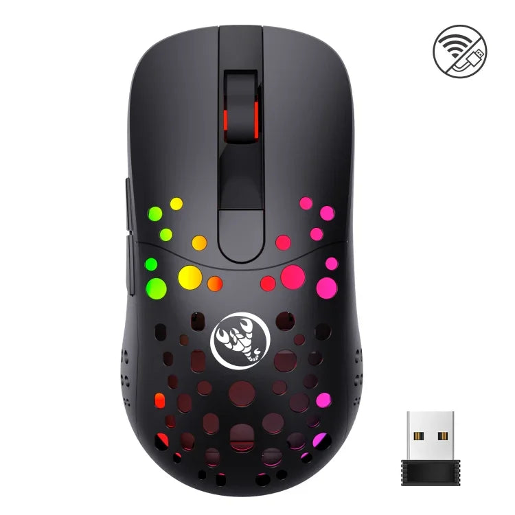 فأرة سلكية ولاسلكية مزدوجة الوضع HXSJ T100 بدقة 10000 DPI مع تعريف ماكرو RGB
