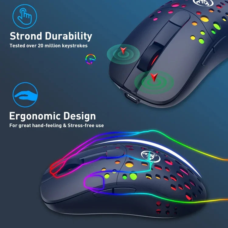 فأرة سلكية ولاسلكية مزدوجة الوضع HXSJ T100 بدقة 10000 DPI مع تعريف ماكرو RGB